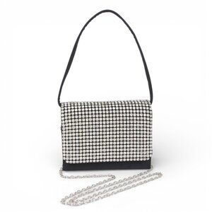 BNWT Brand New Rhinestone Embellished Sueded Top Handle Convertible Clutch Bag